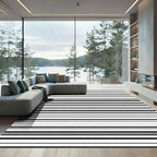 Black White Wide Thin Stripe Rug
