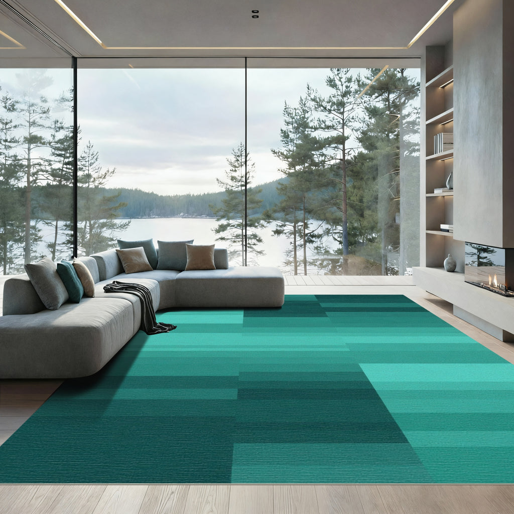 Teal Gradient Geometric Blocks Rug
