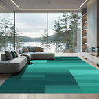 Teal Gradient Geometric Blocks Rug