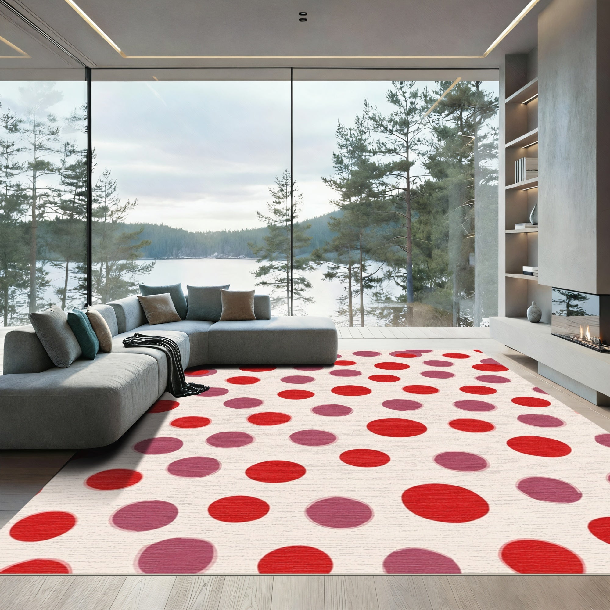 Crimson Rose Scattered Circles Rug