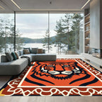 Bold Orange Tiger Face Border Rug