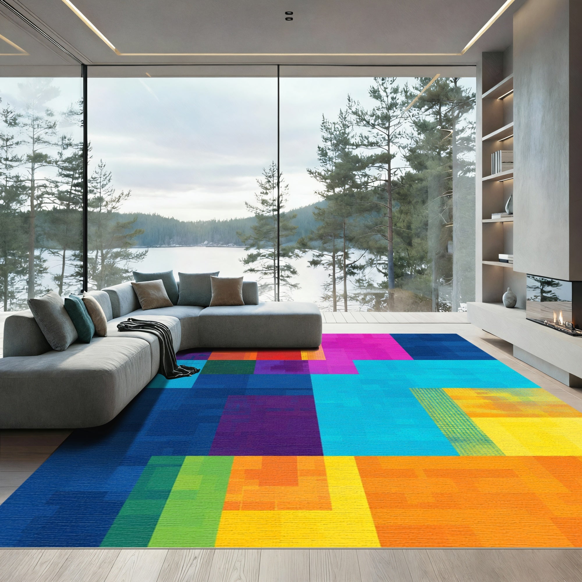 Vibrant Geometric Color Block Rectangles Rug