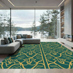 Emerald Gold Art Nouveau Vine Rug