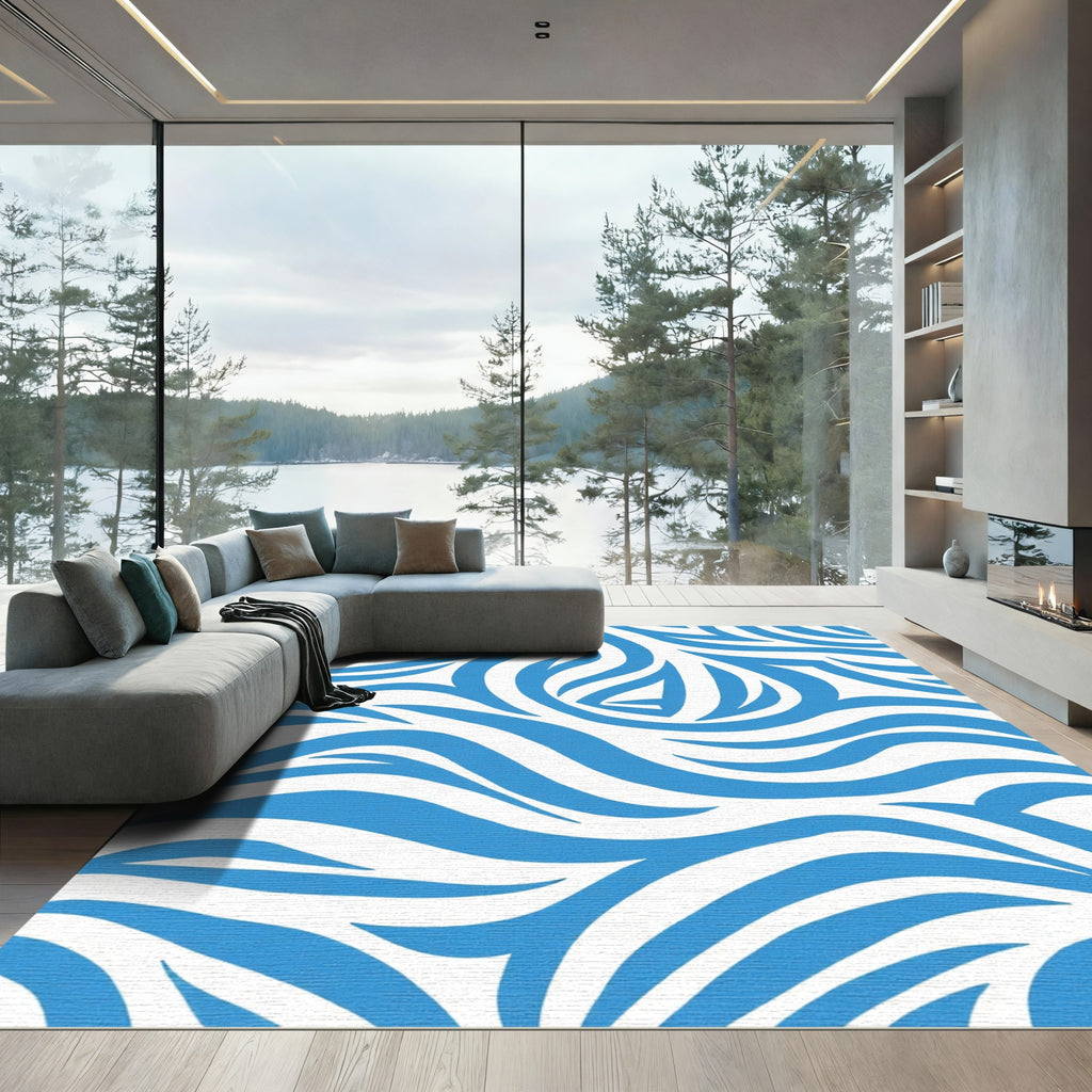 Bold Blue Abstract Swirl Rug