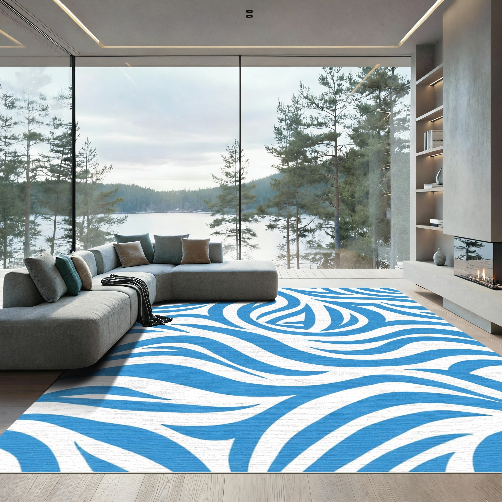 Bold Blue Abstract Swirl Rug