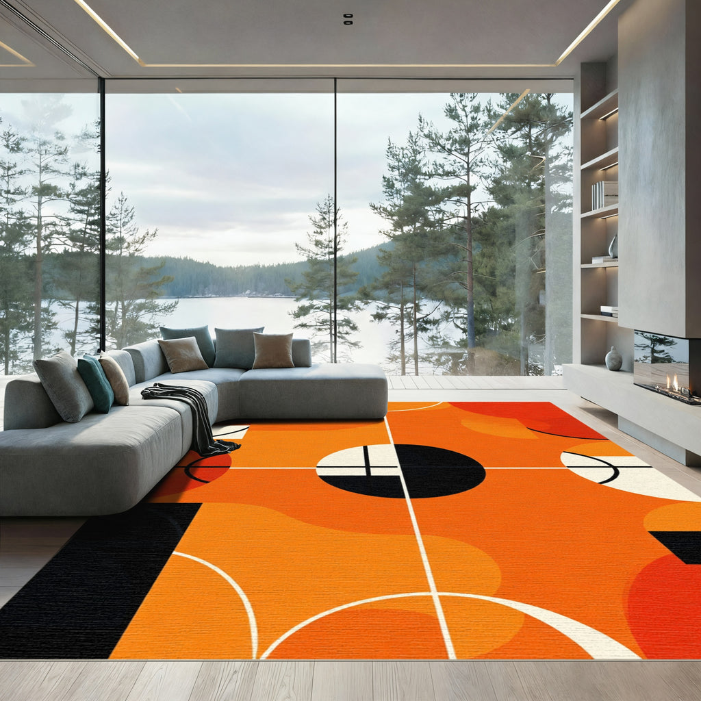 Orange Abstract Geometric Circles Rug