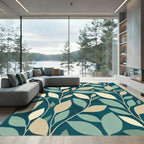 Teal Botanical Leaf Branch Rug