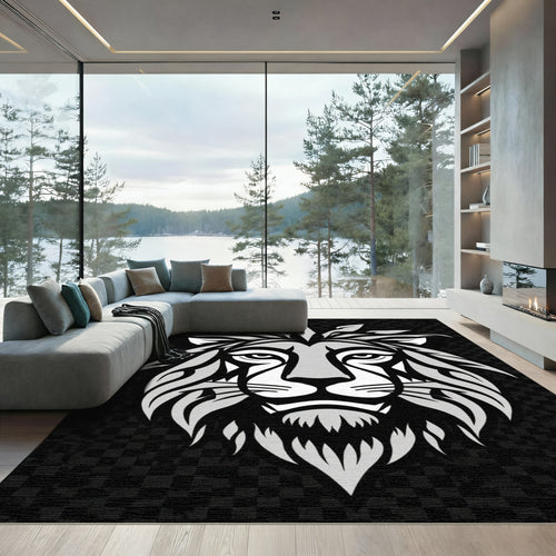 Bold Silver Lion Head Fierce Mane Rug
