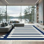 Navy Cream Striped Border Rug