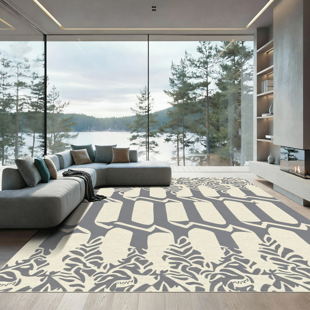 Gray and Cream Gothic Arch Stripe Rug