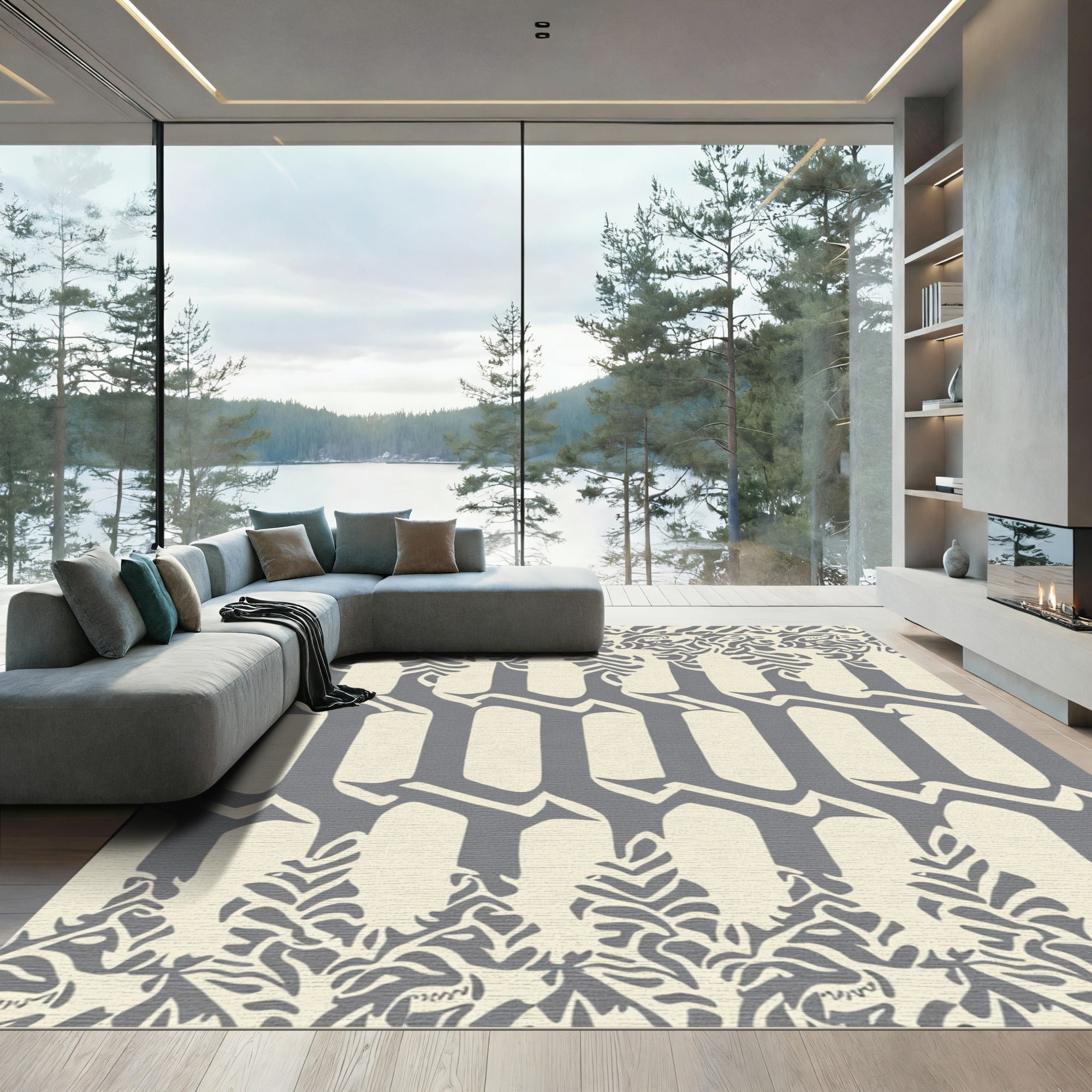 Gray and Cream Gothic Arch Stripe Rug