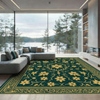 Deep Teal Gold Floral Scrollwork Rug