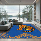 Bold Orange Tiger Blue Border Rug