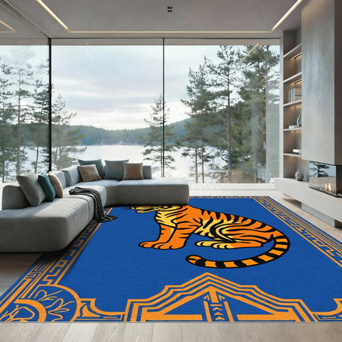 Bold Orange Tiger Blue Border Rug