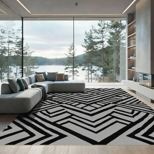 Black Geometric Chevron Gray Rug