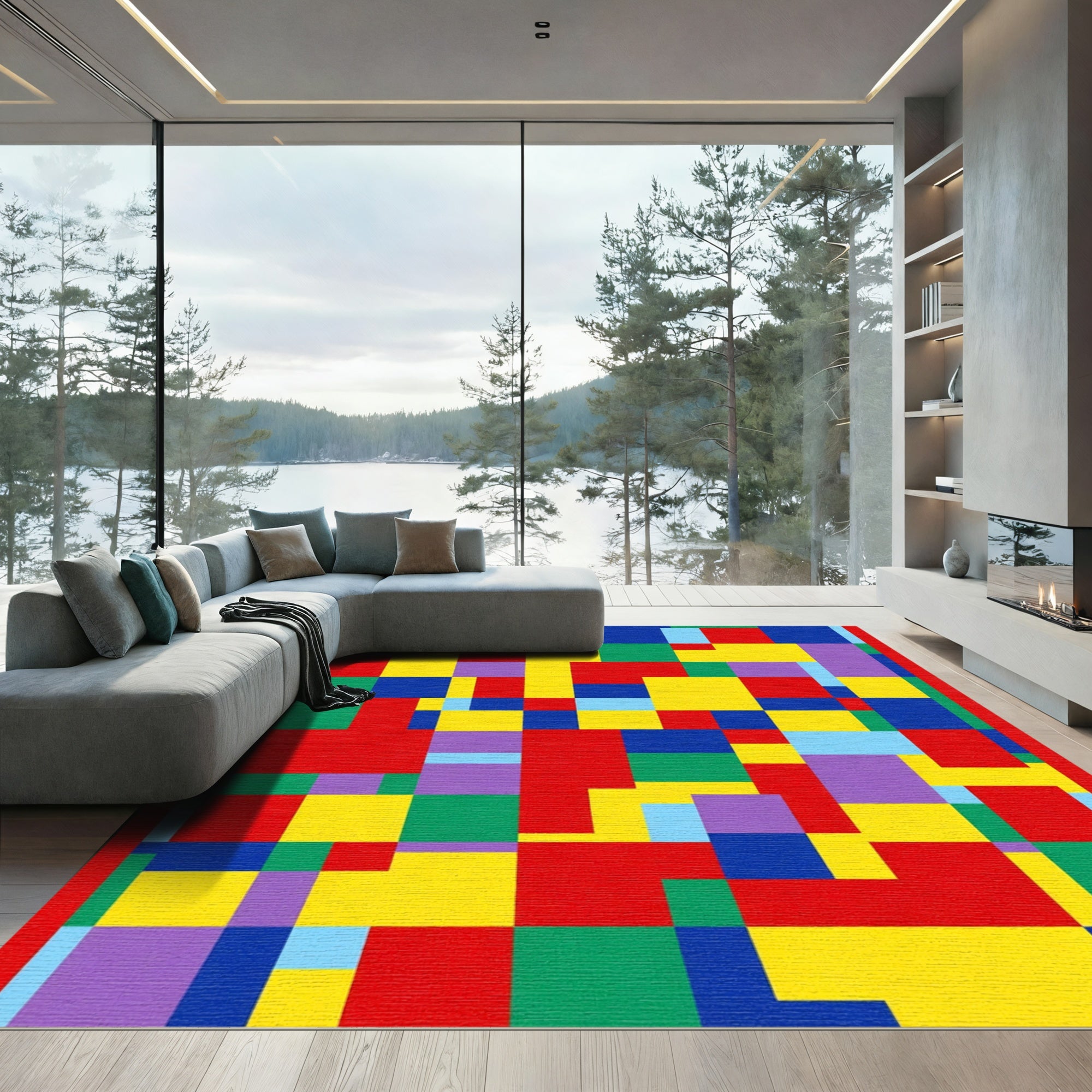 Vibrant Geometric Color Block Arrangement Rug