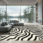 Abstract Cream Black Zebra Stripes Rug