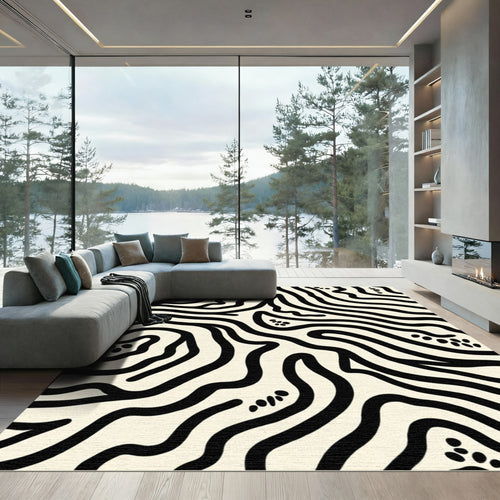Abstract Cream Black Zebra Stripes Rug