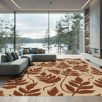 Brown Fern Leaf Botanical Arrangement Rug
