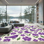 Purple Birds Among Violet Flowers Rug