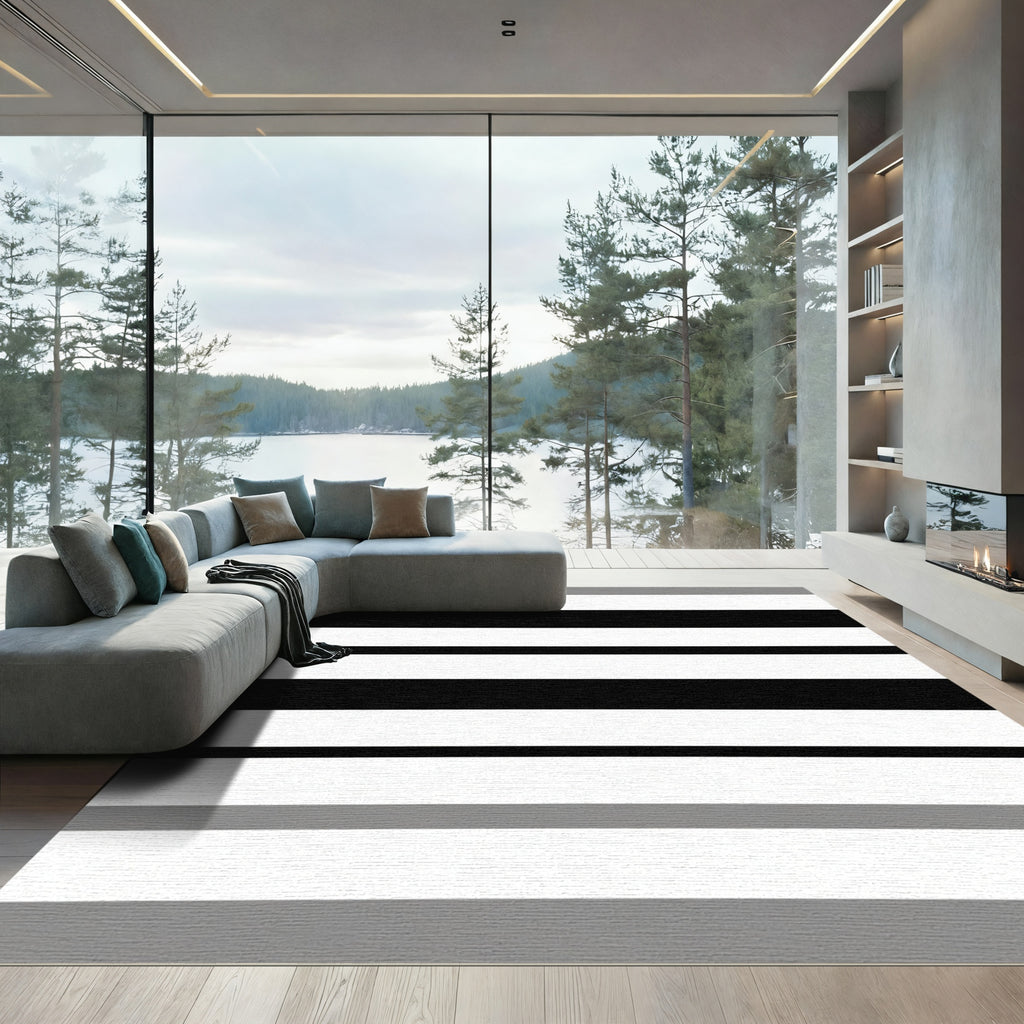 Monochromatic Wide Stripe Arrangement Rug