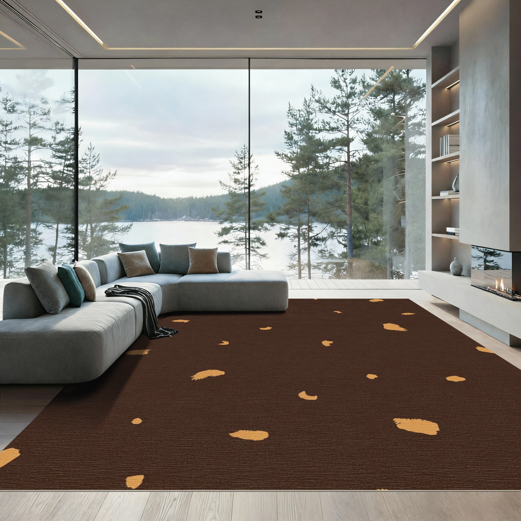 Brown Yellow Spotted Animal Hide Rug