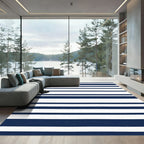 Deep Blue White Linear Harmony Rug