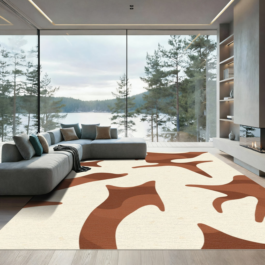 Organic Ochre Brown Abstract Waves Rug