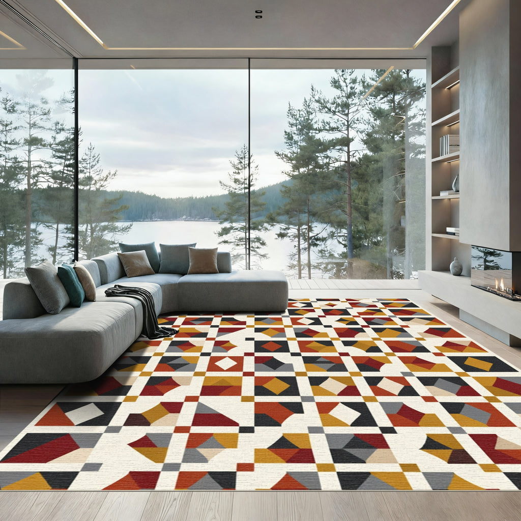 Abstract Geometric Squares with Color Blocks Rug