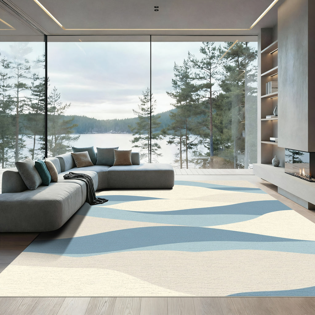 Calm Blue Sandy Dune Waves Rug