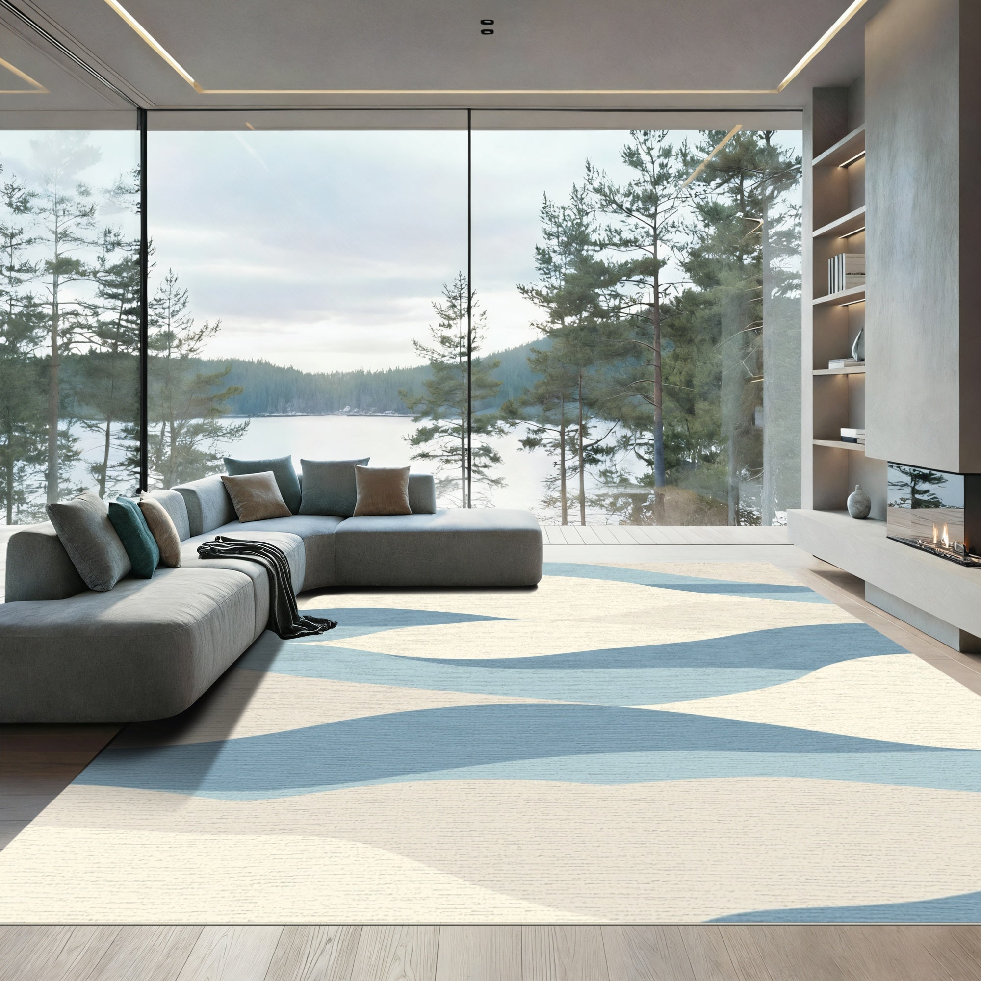 Calm Blue Sandy Dune Waves Rug