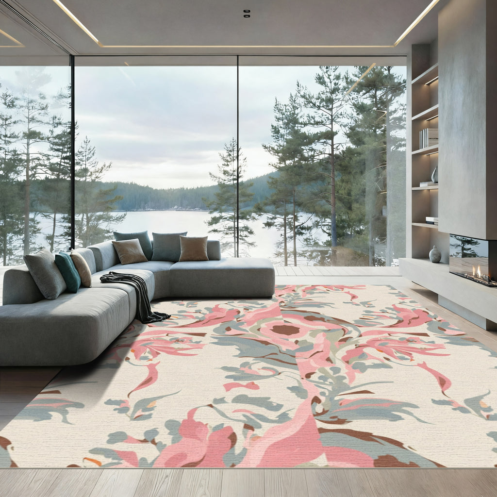 Pastel Pink Floral Swirls Rug