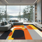 Geometric Abstract Orange Yellow Gray Rug