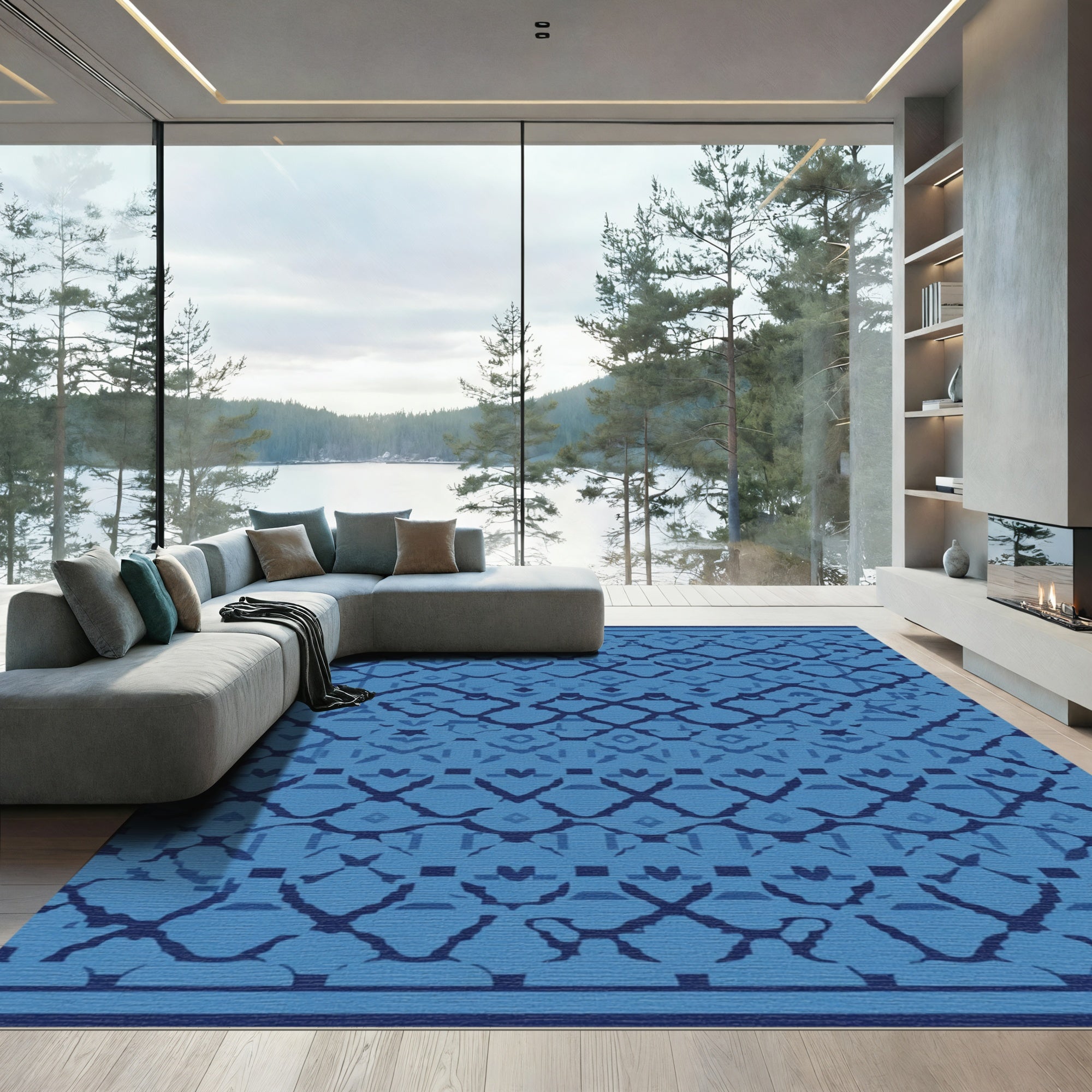 Indigo Lattice Repeating Organic Rug