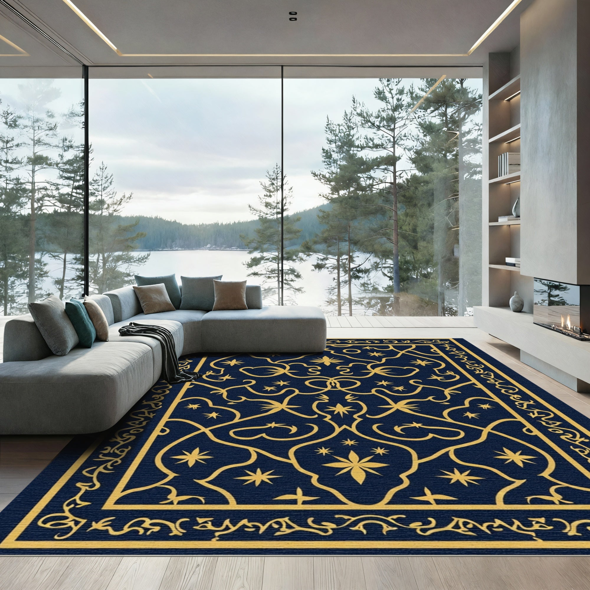 Ornate Golden Starry Night Rug
