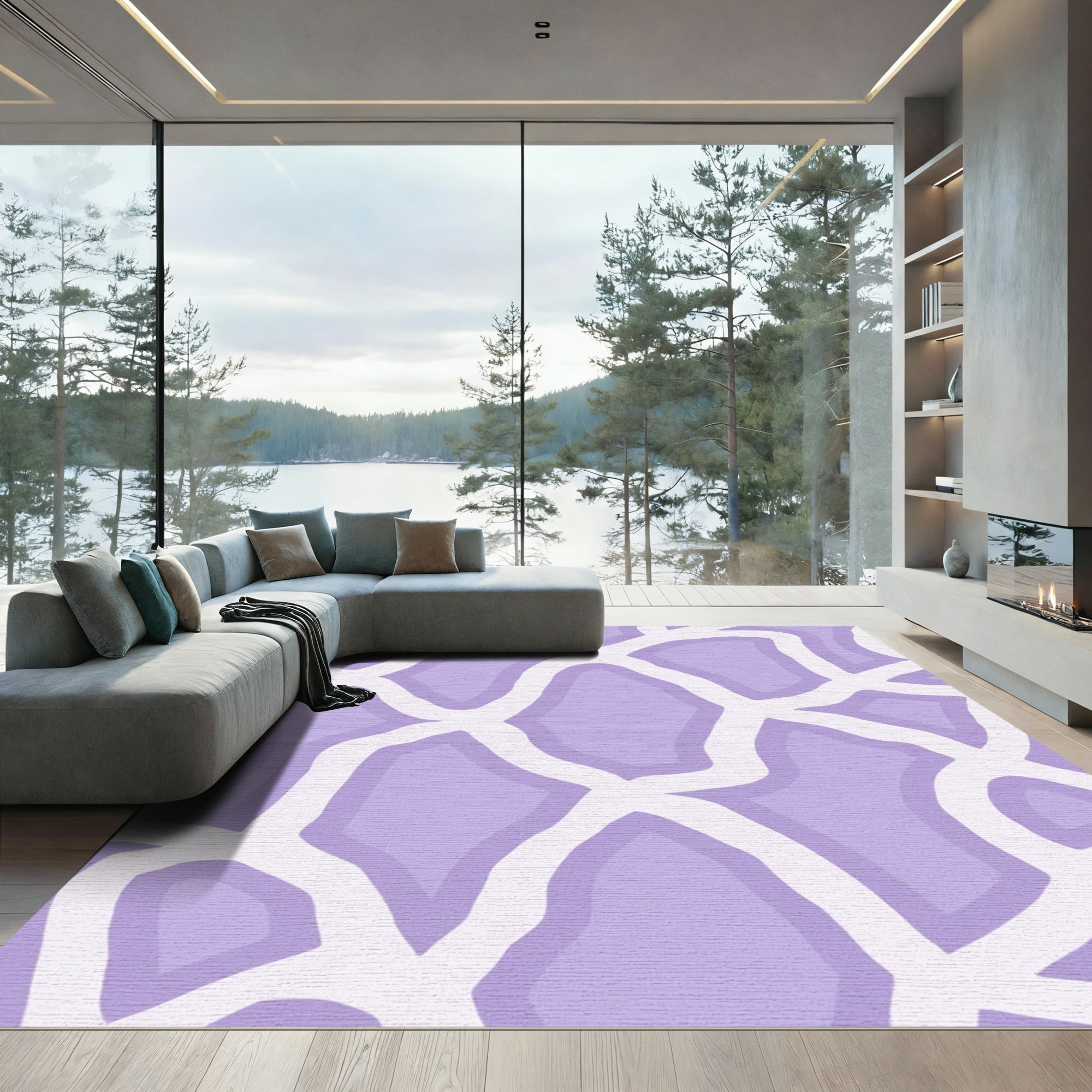 Lavender White Animal Print Rug