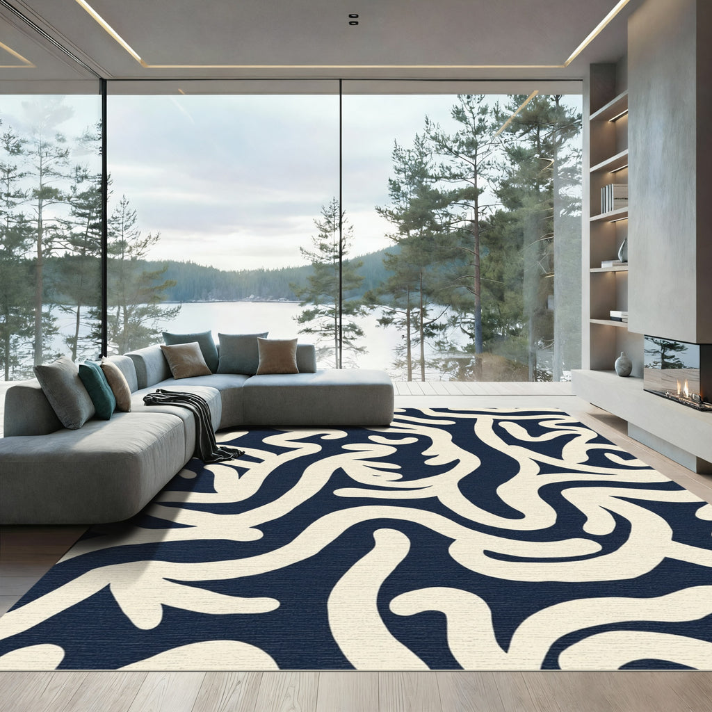 Navy Ivory Organic Flow Rug