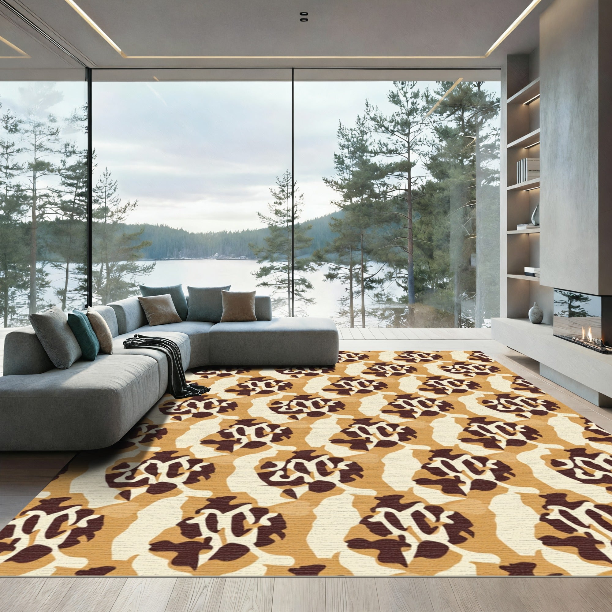 Golden Brown Camo Abstract Repeat Rug