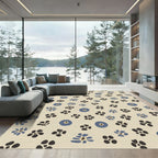 Cream Blue Black Floral Scatter Rug
