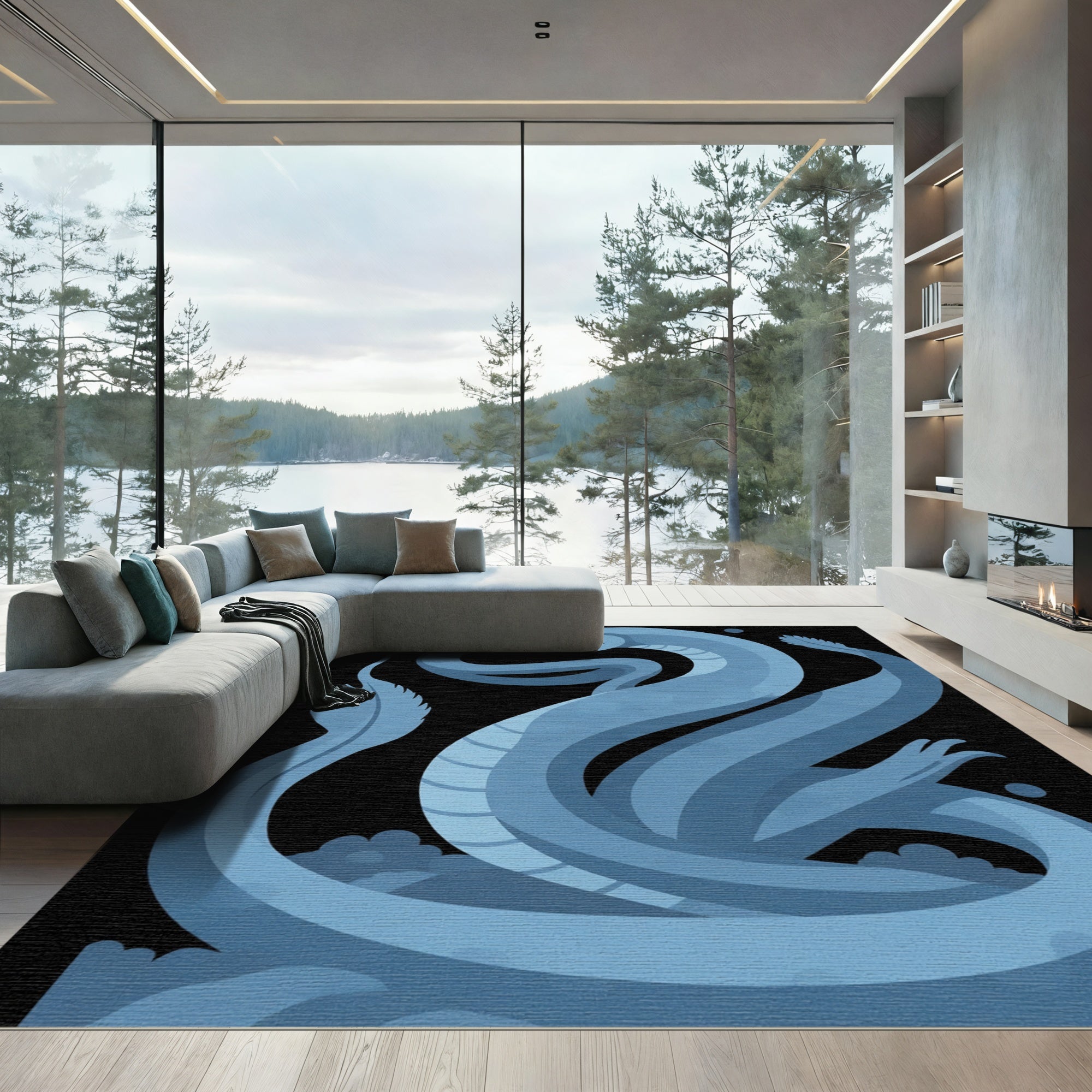 Serpentine Blue Naga Creature Aura Rug