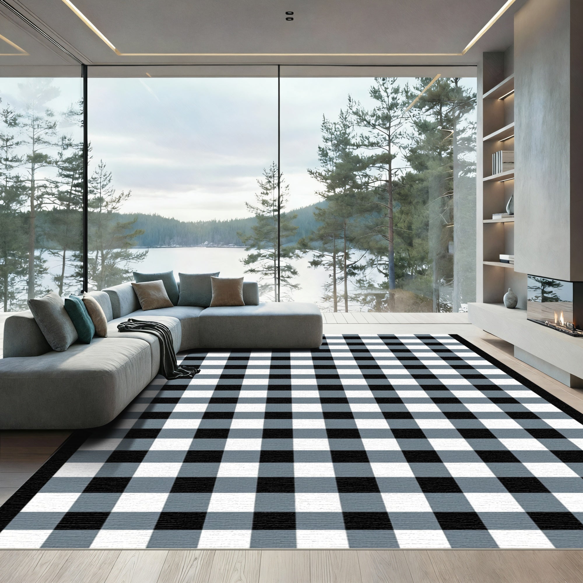 Classic Black White Gray Gingham Rug
