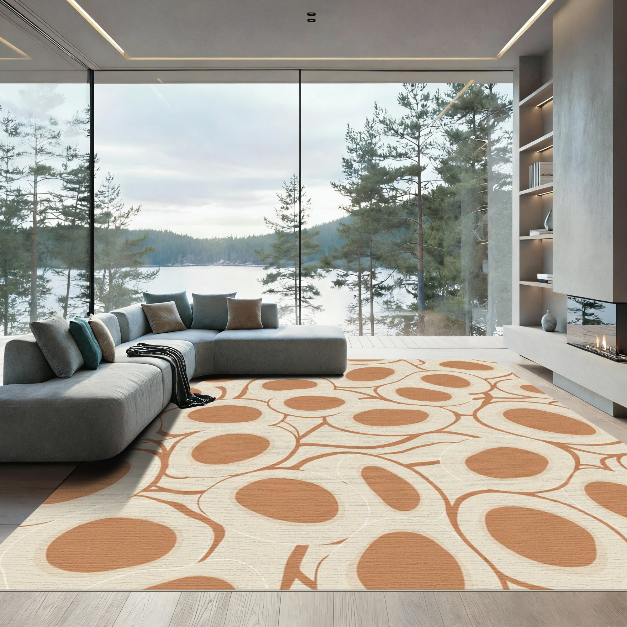 Abstract Organic Ovals Cream Brown Rug