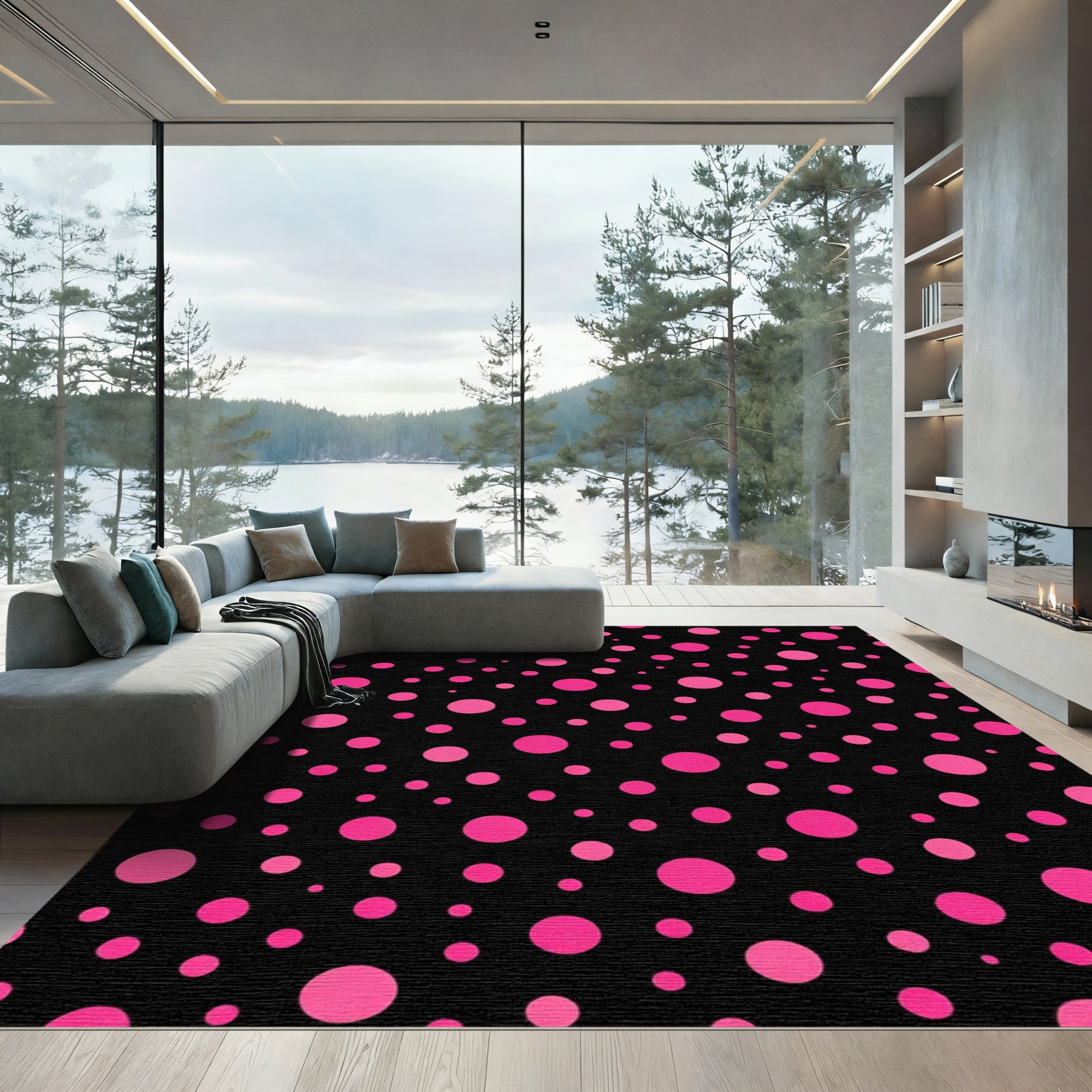 Hot Pink Polka Dot Scatter Rug