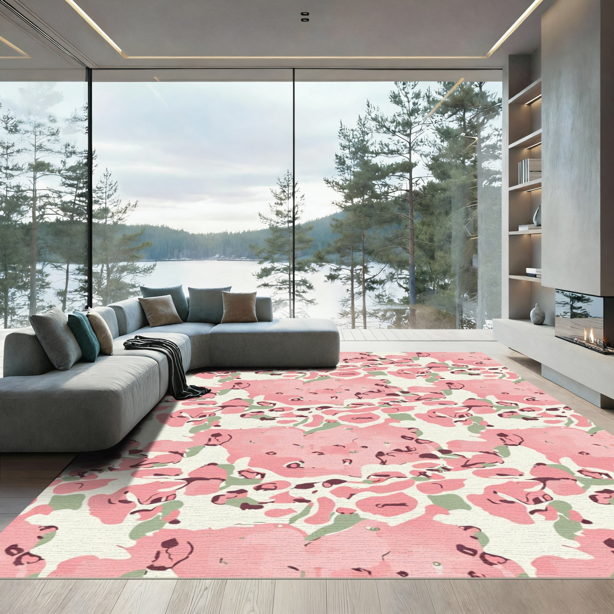 Abstract Pink Green Blotches Rug