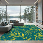 Teal Yellow Botanical Branch Overlay Rug