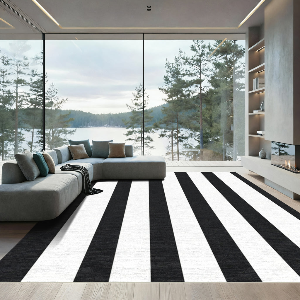 Striking Monochrome Vertical Bar Rug