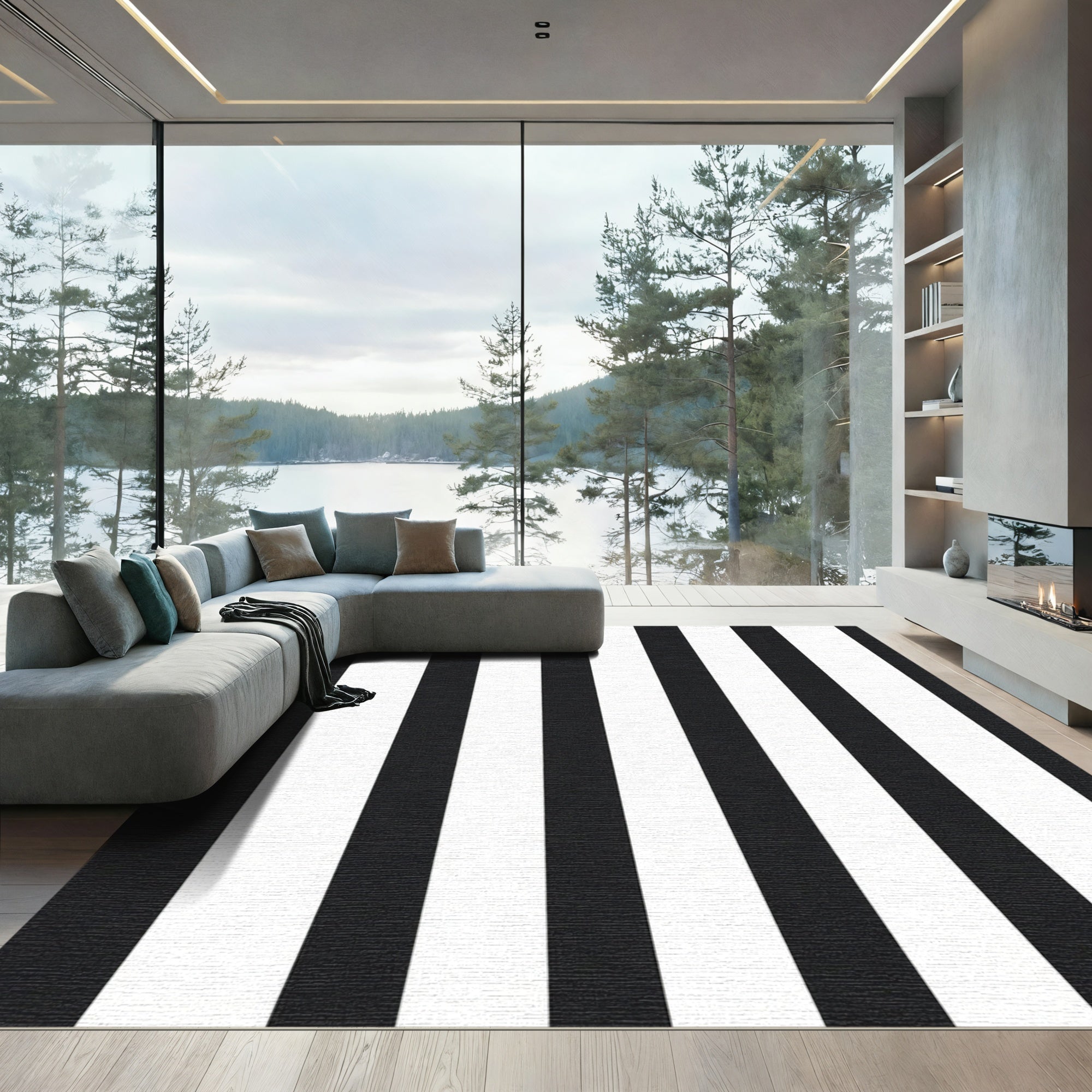 Striking Monochrome Vertical Bar Rug