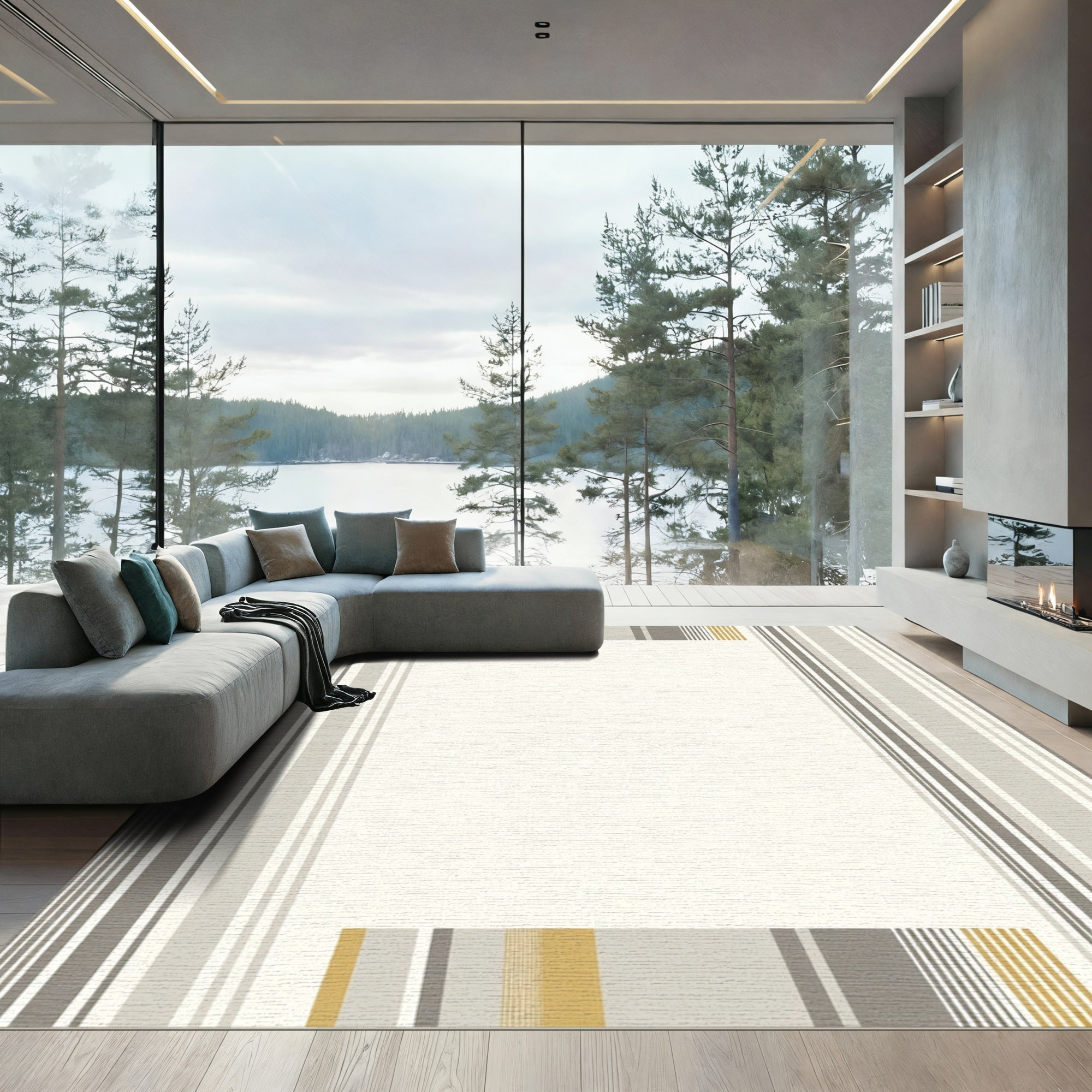 Modern Grey Gold Stripe Rug
