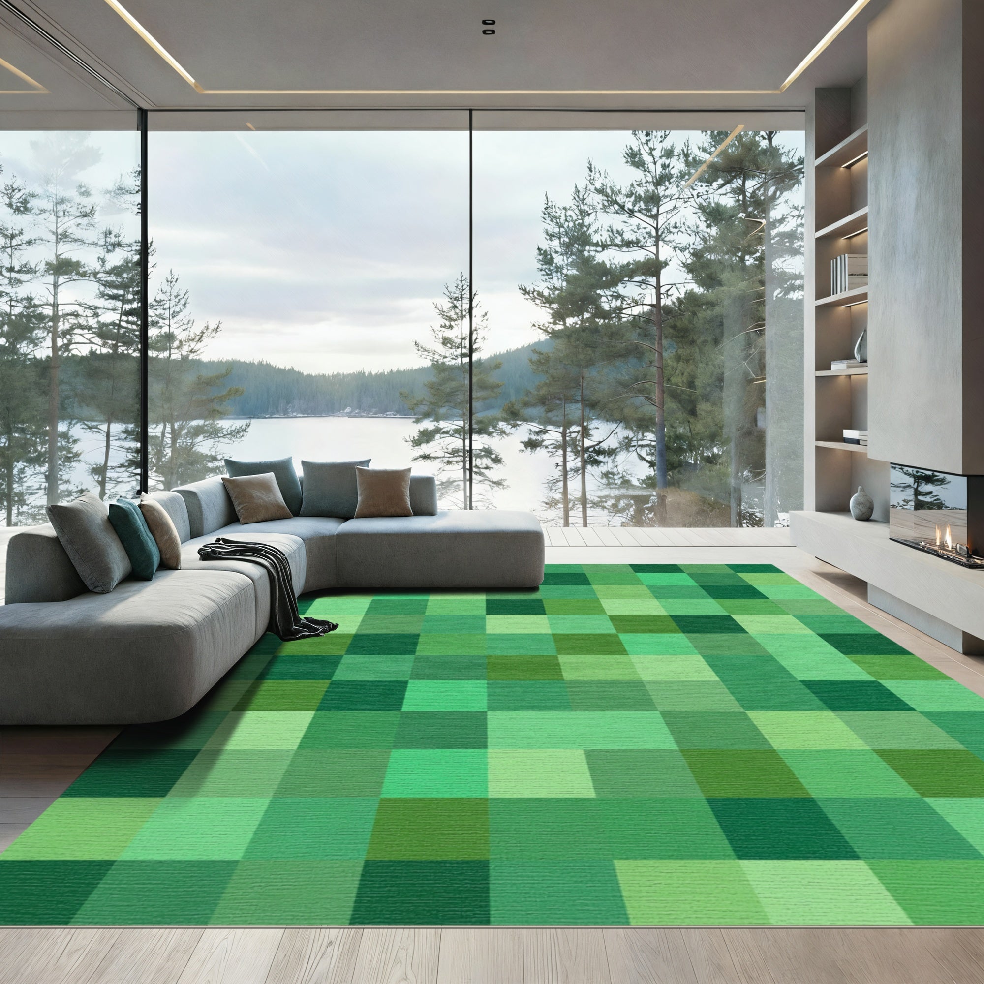 Verdant Green Squared Mosaic Rug