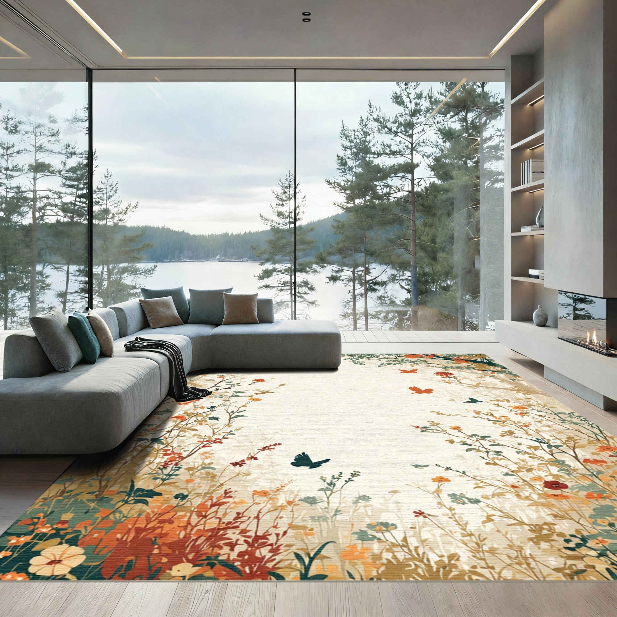 Botanical Garden Scene With Birds Rug